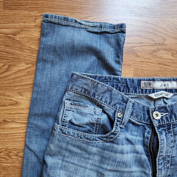 BKE Jake Straight Leg Jeans Mens Size 34R Blue Denim Stretch Contrast Stitch - Picture 2 of 11